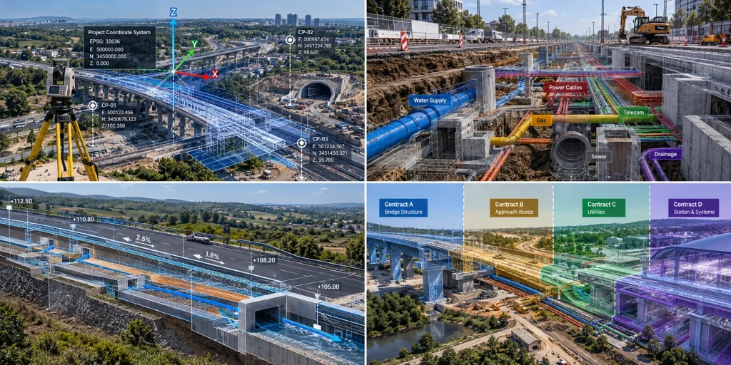 Концептуальна ілюстрація меж між контрактними пакетами, ділянками та інженерними мережами