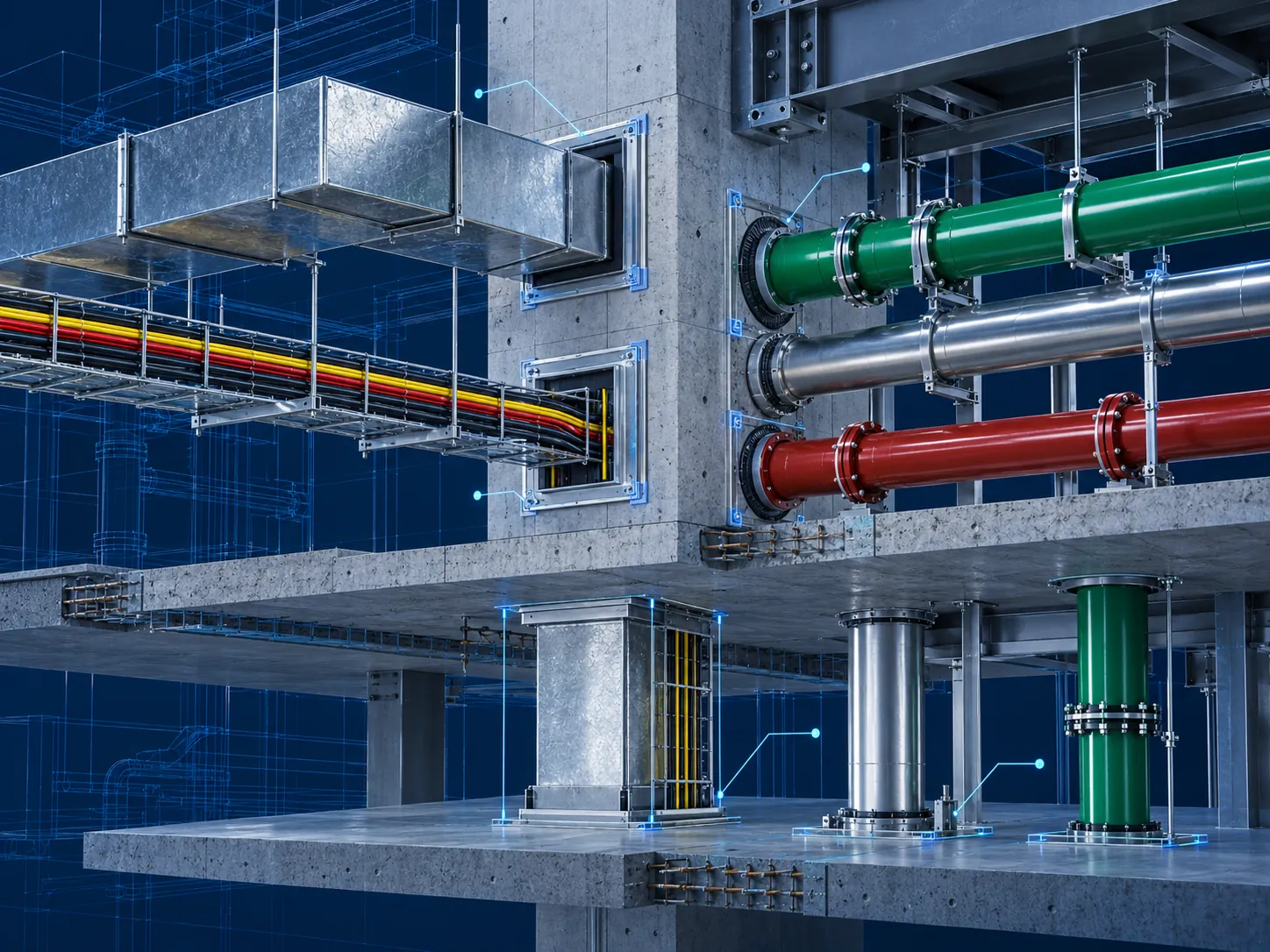 BIM-координація проходок трубопроводів, вентиляційних каналів і кабельних трас через промислові конструкції