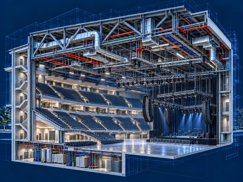 BIM-візуалізація інженерних мереж, трибун і сцени великої арени