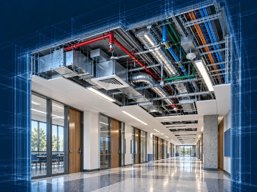 BIM-візуалізація інженерних систем над підвісною стелею коридору