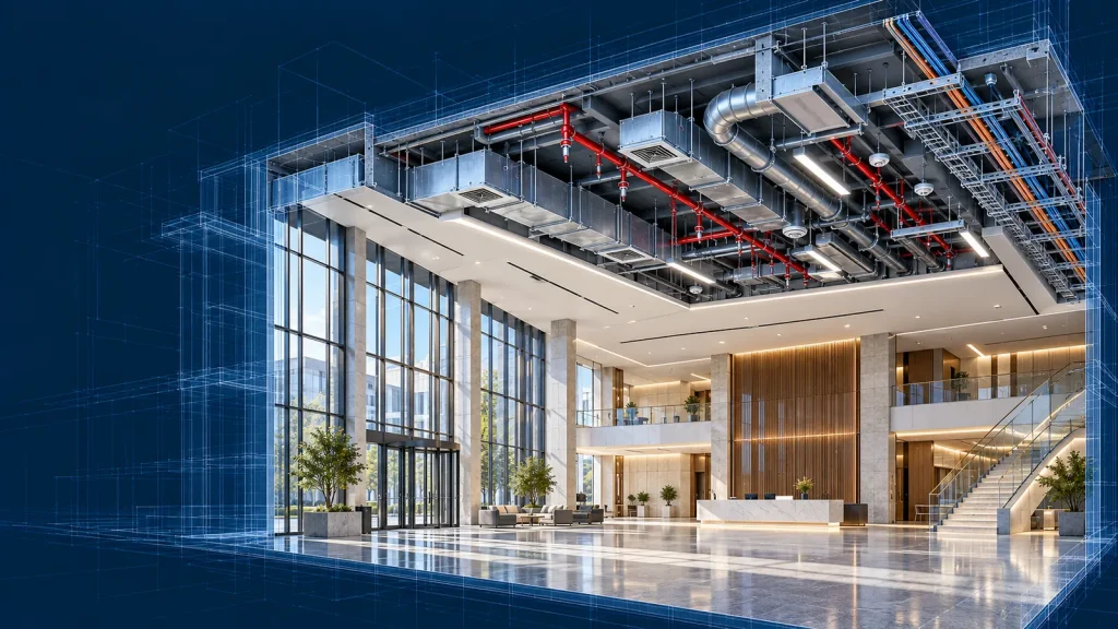 BIM-візуалізація координації систем у громадському лобі й атріумі